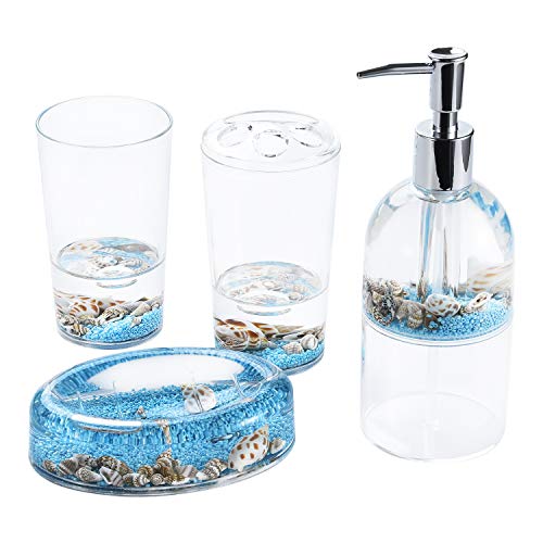 4 Piece Acrylic Liquid 3D Floating Motion Bathroom Vanity Accessory Set Conch