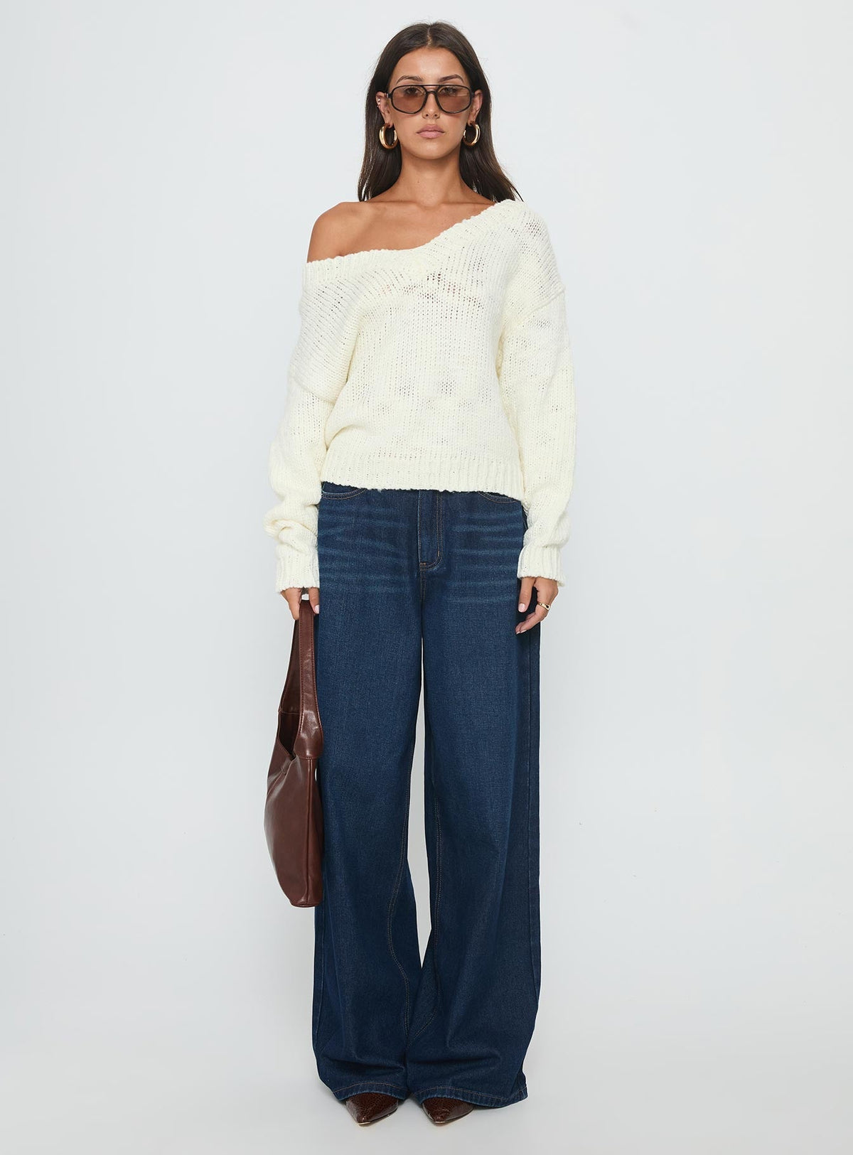 Talassa V Neck Knit Sweater White