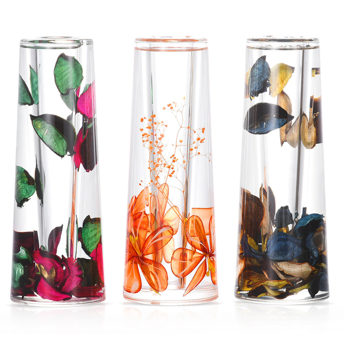 Acrylic Liquid 3D Floating Motion Cylinder Oval Flower Vase Boutique Floral Decoration Red Green Leaf