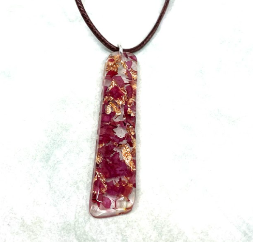Bogainvillea & Gold Leaf Necklace