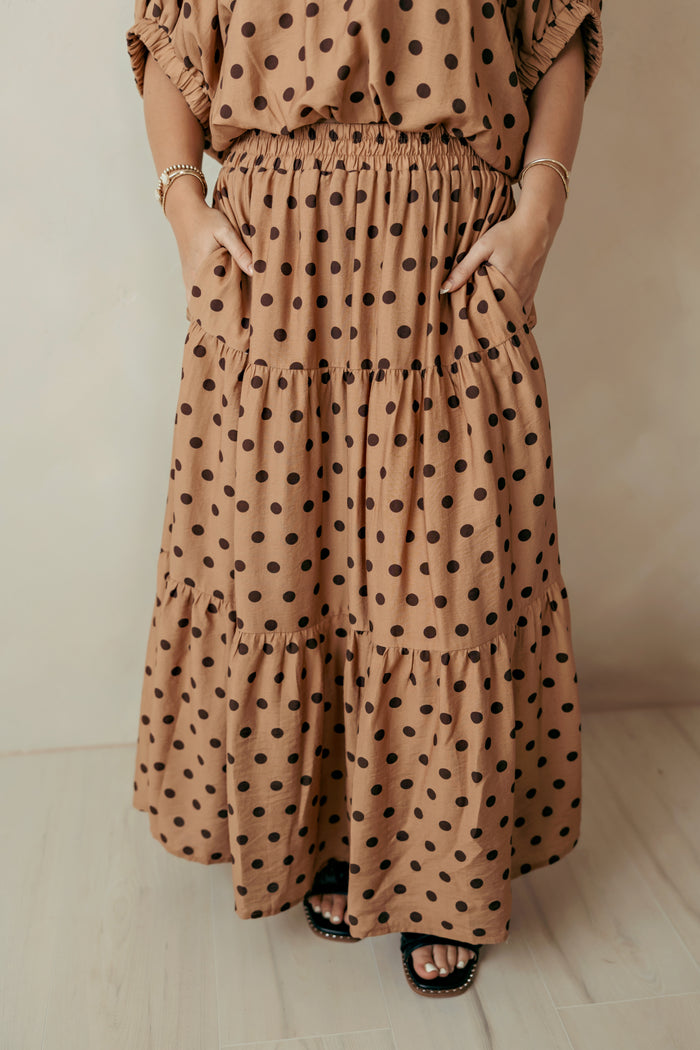 Camel & Brown Polka Dot Maxi Skirt