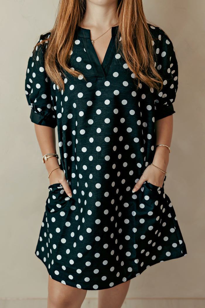 Puff Sleeve Polka Dot Dress Black/White