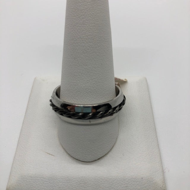 Stainless Steel with Black Rope Ring