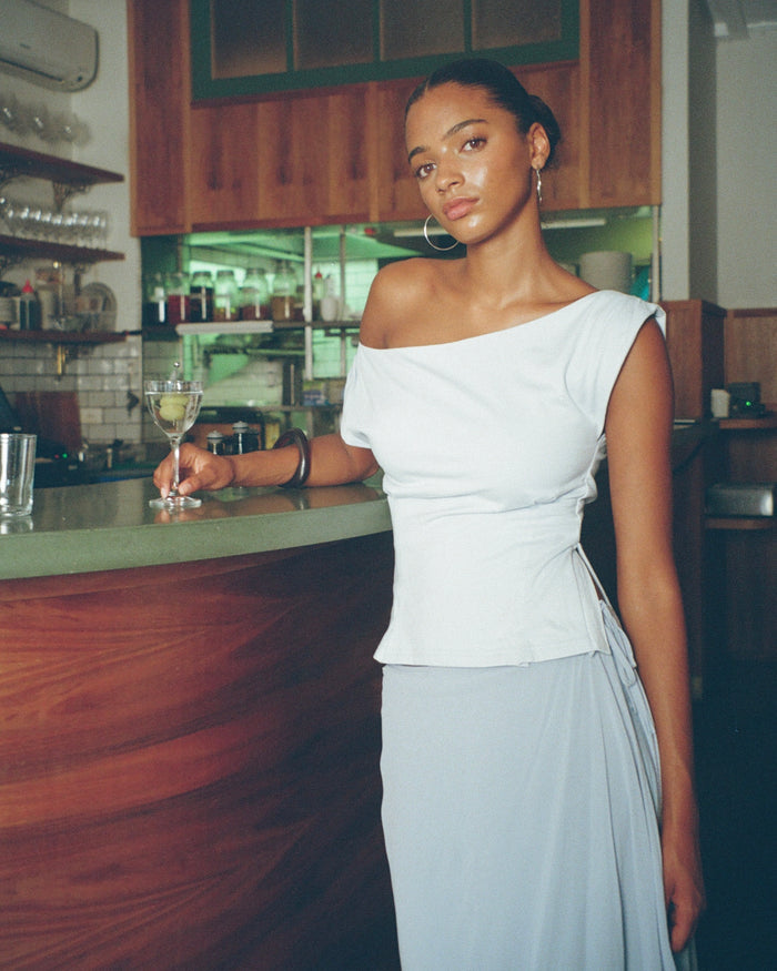 Womens Off Shoulder Fitted Top - Blue