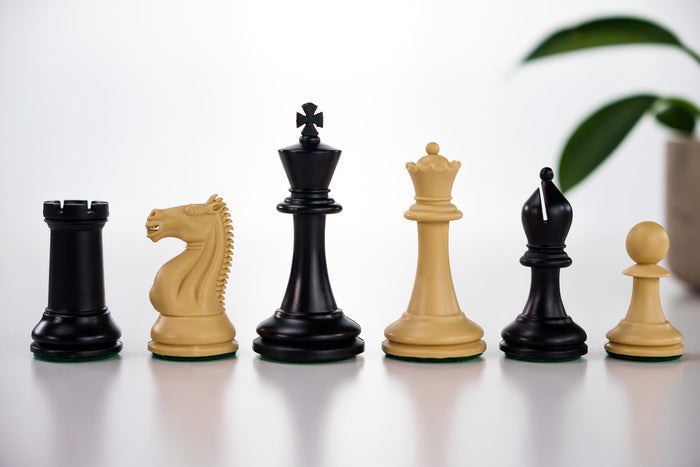 3 3/4" Emisario Player Chess Pieces - Black and Tan - Piece - Chess-House