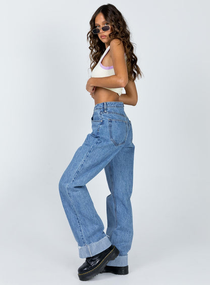 Ollie Mid Rise Straight Leg Jeans Mid Wash Denim