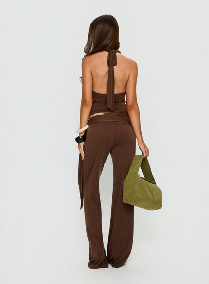 Katiana Wrap Jersey Pants Brown