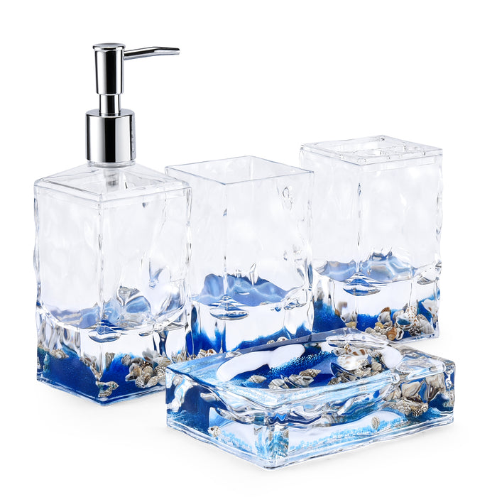 4 Piece Acrylic Liquid 3D Floating Motion Bathroom Vanity Accessory Set Shell