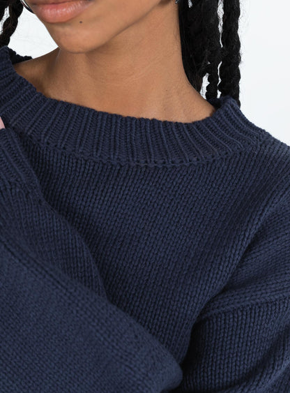Harmony Balloon Sleeve Knit Sweater Navy