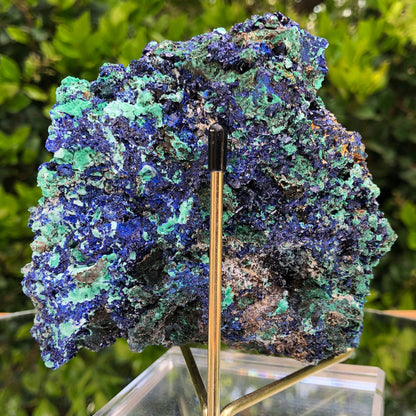 804g 13x12x10cm Shiny Blue Azurite w/ green Malachite from Sepon Mine, Laos