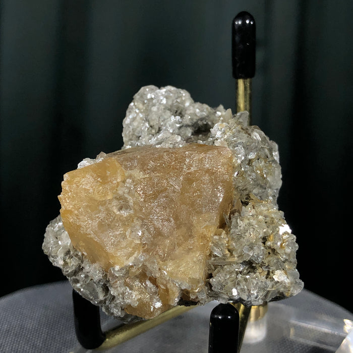 96g 5x4x5cm Orange Scheelite with Silver Muscovite from Mt. Xuebaoding,Sichuan,CHINA
