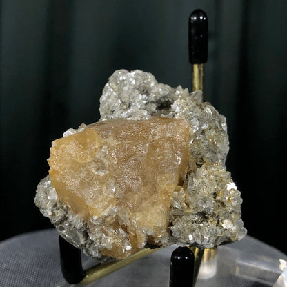 96g 5x4x5cm Orange Scheelite with Silver Muscovite from Mt. Xuebaoding,Sichuan,CHINA