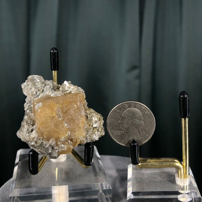 96g 5x4x5cm Orange Scheelite with Silver Muscovite from Mt. Xuebaoding,Sichuan,CHINA