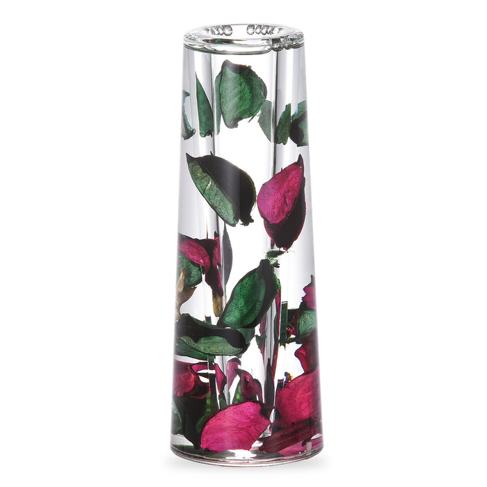 Acrylic Liquid 3D Floating Motion Cylinder Oval Flower Vase Boutique Floral Decoration Red Green Leaf
