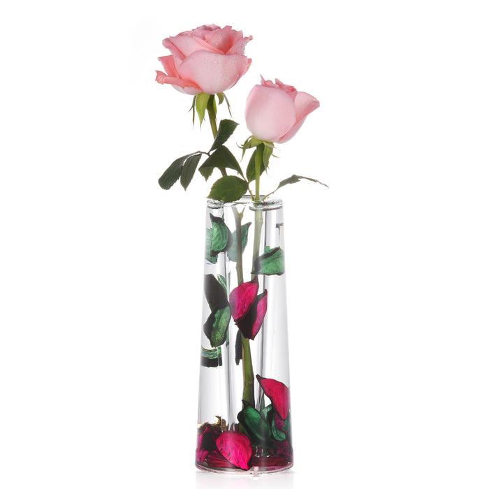 Acrylic Liquid 3D Floating Motion Cylinder Oval Flower Vase Boutique Floral Decoration Red Green Leaf