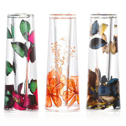 Acrylic Liquid 3D Floating Motion Cylinder Oval Flower Vase Boutique Floral Decoration Red Green Leaf