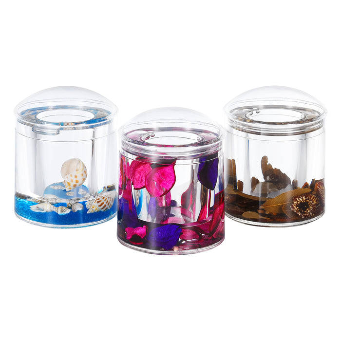 Acrylic Liquid 3D Floating Motion Round Qtip Cotton Ball Swab Holder Dispenser with Lid Wood