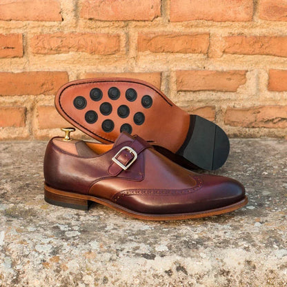 Aranck Single Monk Shoes II burgundy leather rounded toe back view