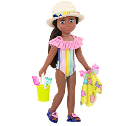 Rainbow swimsuit with beach accessories for 14-inch doll