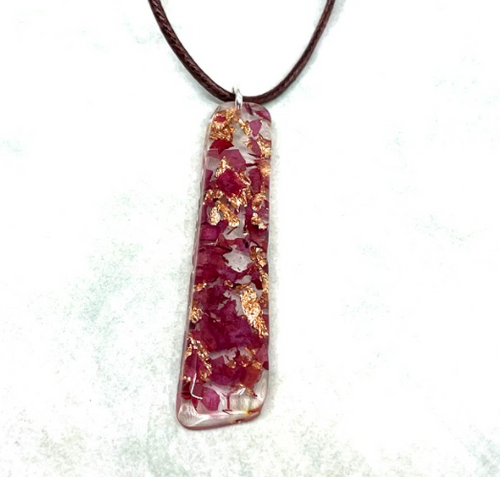 Bogainvillea & Gold Leaf Necklace