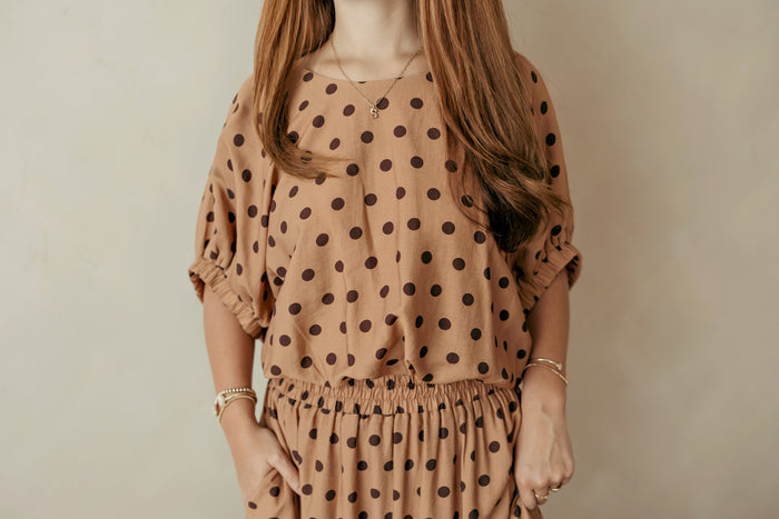 Camel & Brown Polka Dot Bubble Top