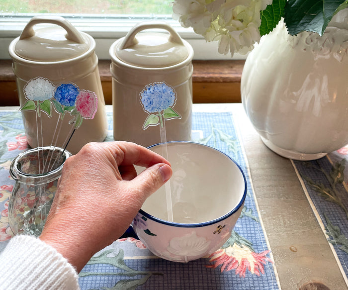Light Blue Hydrangeas Acrylic Stir Sticks