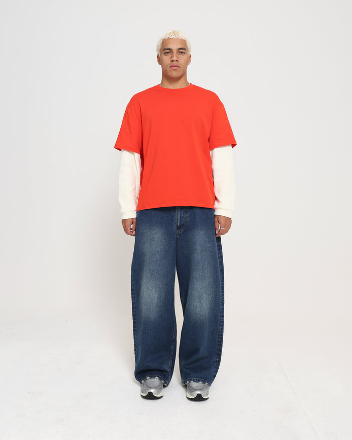 Crop Boxy Waffle Combo LS - CHILLI / CREAM