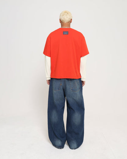 Crop Boxy Waffle Combo LS - CHILLI / CREAM