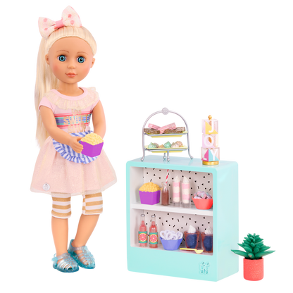 Three 14-inch dolls with terrace playset