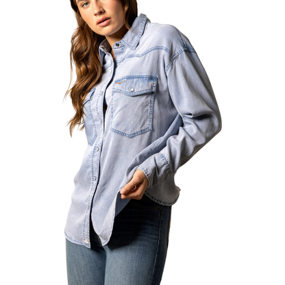 Kimes Ranch Women's L/S Olly Western Snap Shirt in Light Wash