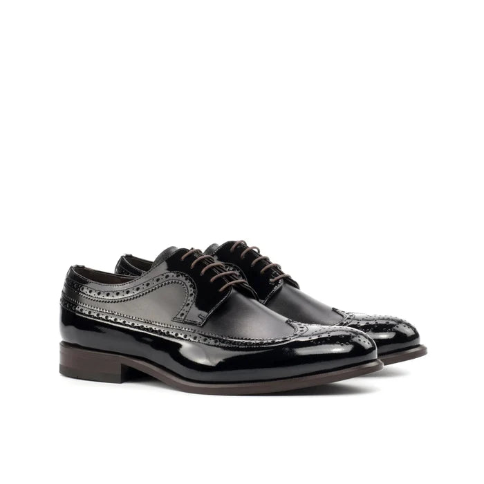 Shiny black Peter Longwing Blucher dress shoes pair