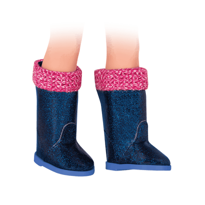 Blue glitter rain boots for 14-inch doll