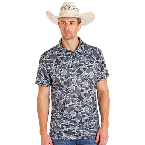 Rock & Roll Denim Men's S/S Charcoal Camo Polo