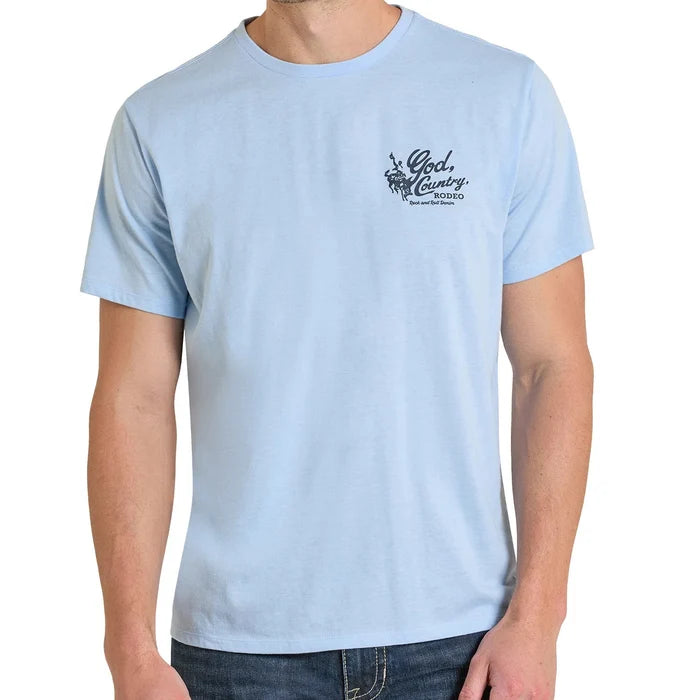 Rock & Roll Denim Unisex God, Country, Rodeo Graphic T-Shirt in Baby Blue
