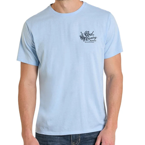 Rock & Roll Denim Unisex God, Country, Rodeo Graphic T-Shirt in Baby Blue