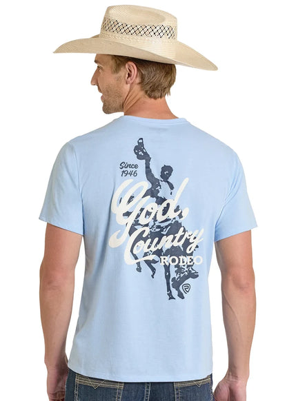 Rock & Roll Denim Unisex God, Country, Rodeo Graphic T-Shirt in Baby Blue