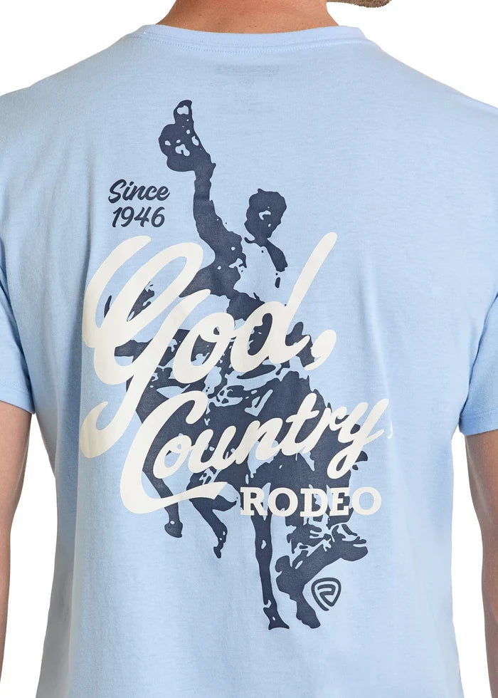 Rock & Roll Denim Unisex God, Country, Rodeo Graphic T-Shirt in Baby Blue