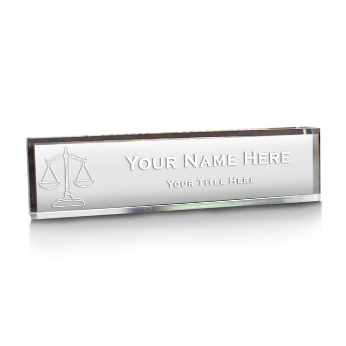 Scales of Justice, Legal Themed, Personalized Acrylic Desk Sign for Lawyers and Legal Professionals (2 x 10")