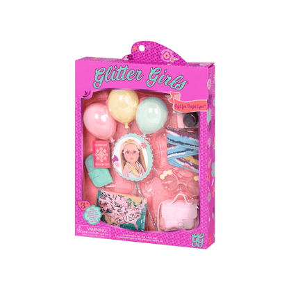 14-inch doll wearing travel accessories