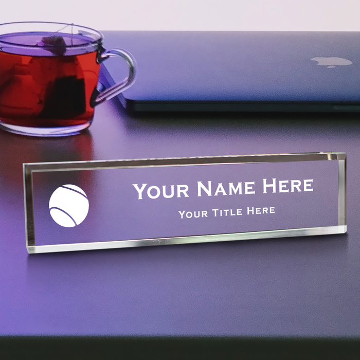 Tennis Themed, Personalized Acrylic Desk Sign, Tennis Ball Design, (2 x 10")