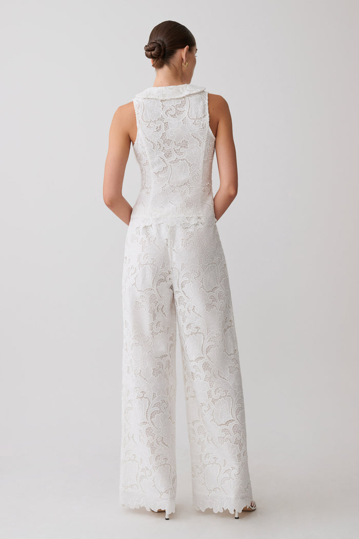 Tessa Broderie Straight Leg Pants - White