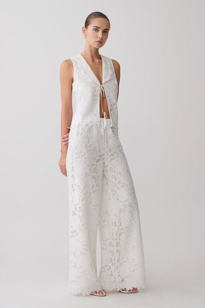 Tessa Broderie Straight Leg Pants - White