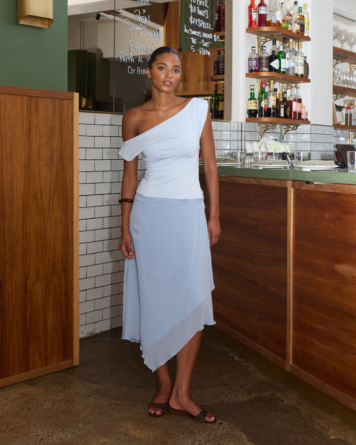 Womens Off Shoulder Fitted Top - Blue