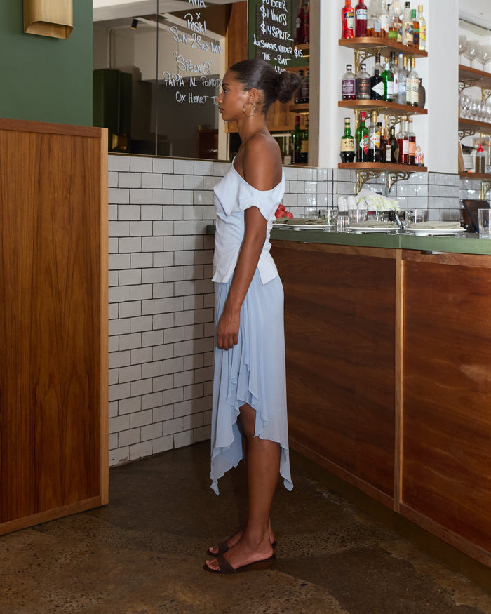 Womens Off Shoulder Fitted Top - Blue