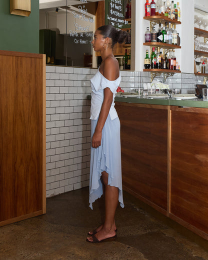 Womens Off Shoulder Fitted Top - Blue