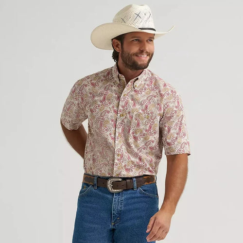 Wrangler George Strait Men's S/S One Pocket Button Down Western Shirt in Mustard Paisley (Available in Tall)