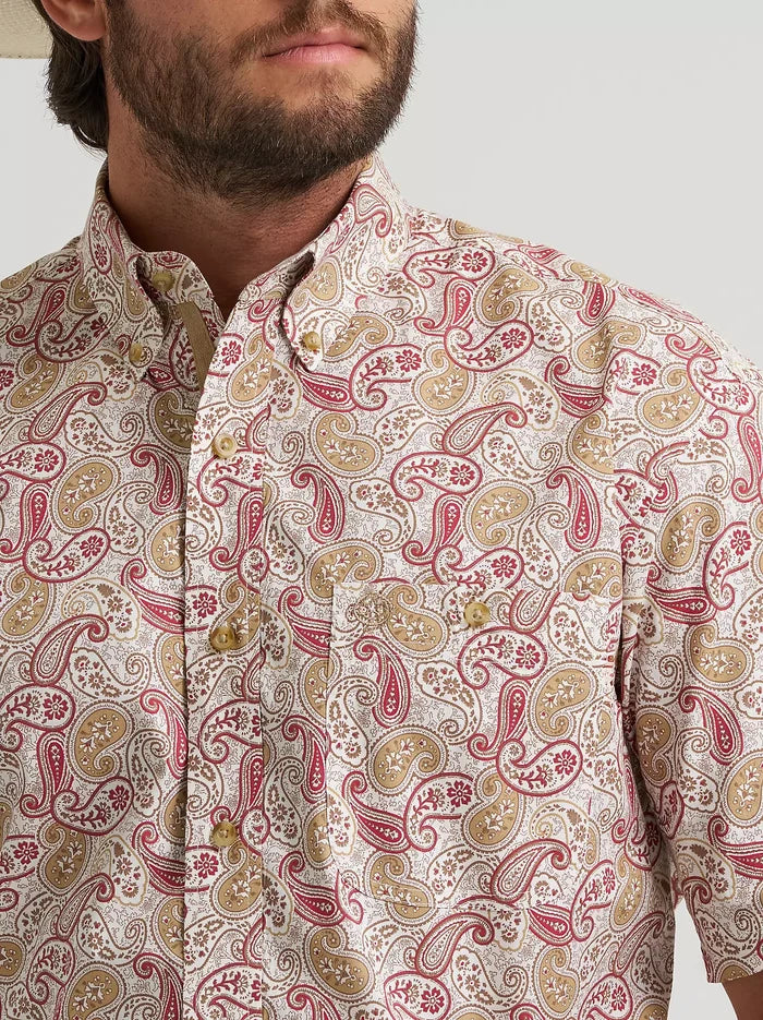 Wrangler George Strait Men's S/S One Pocket Button Down Western Shirt in Mustard Paisley (Available in Tall)